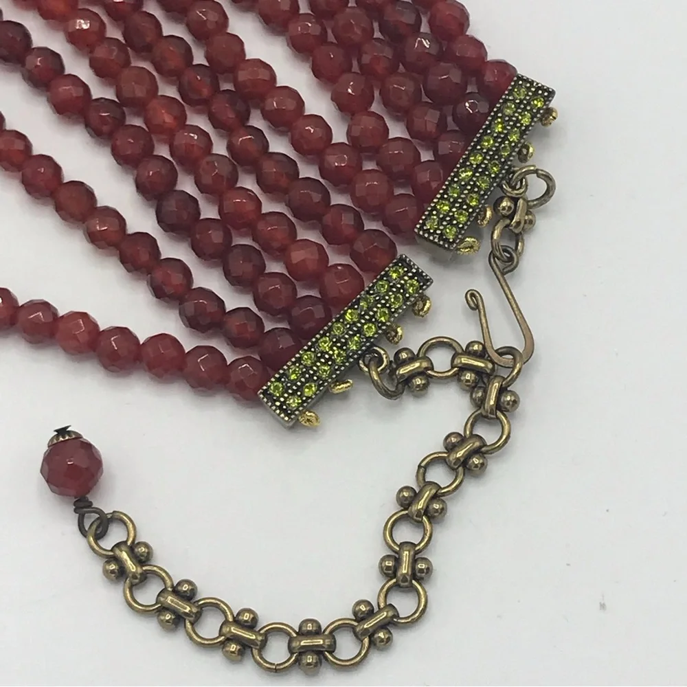 Heidi Daus Carnelian Multi Strand Crystal Tassel Necklace NIB - Picture 9 of 10